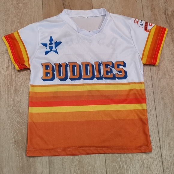 unbranded Other - Kids Medium Astro Buddies Jersey #22 Rainbow Sunrise Houston Orange Yellow ⚾